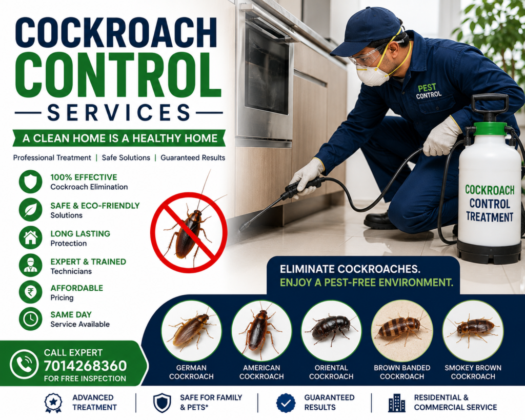 Professional cockroach control technician providing safe and effective cockroach treatment service in a residential kitchen in Mumbai.