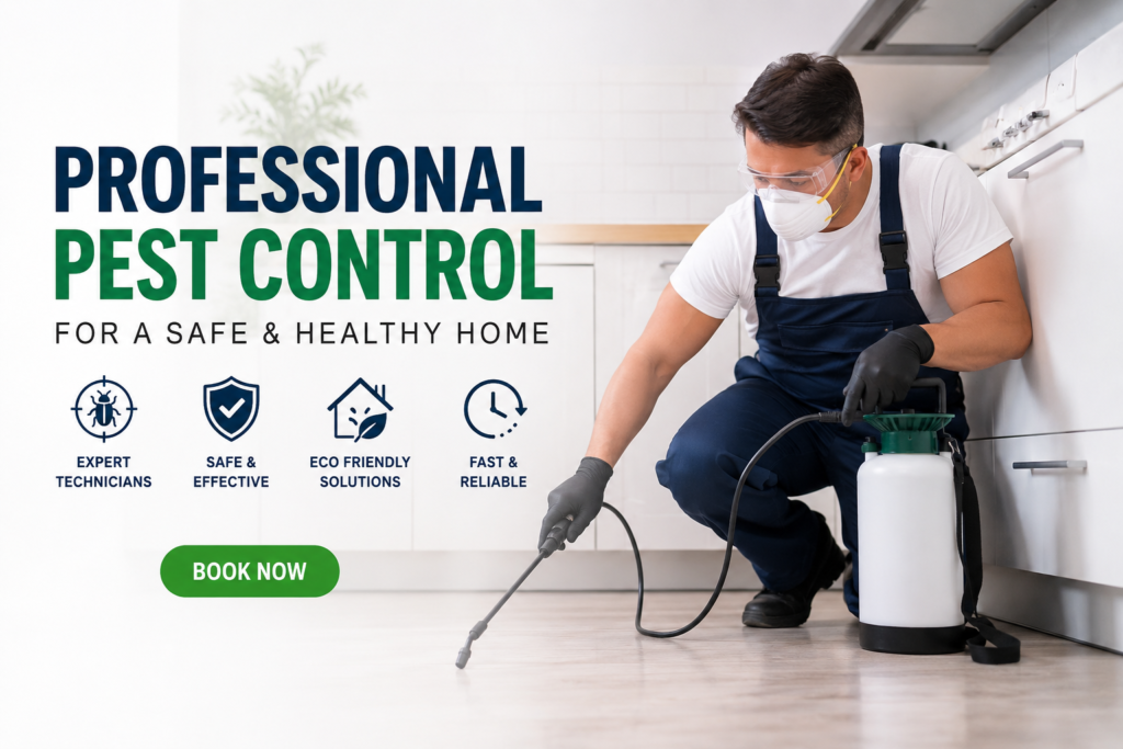 Professional pest control technician providing pest control services in Mumbai for termite, cockroach, bed bug, rodent, mosquito, and ant infestations in residential and commercial properties.