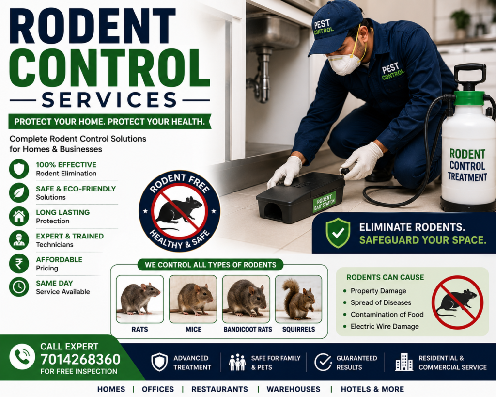 Professional rodent control technician placing rodent bait stations and providing rat and mouse control treatment in a residential property in Mumbai.
